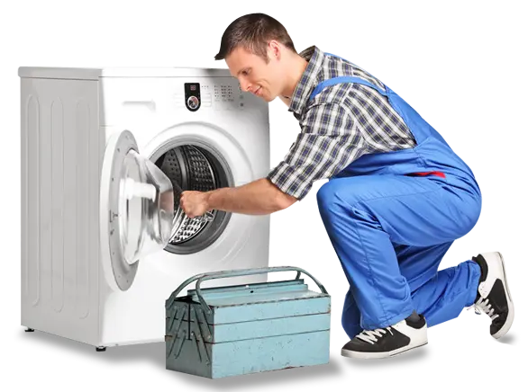 Technician inspecting a Whirlpool washing machine in Chennai